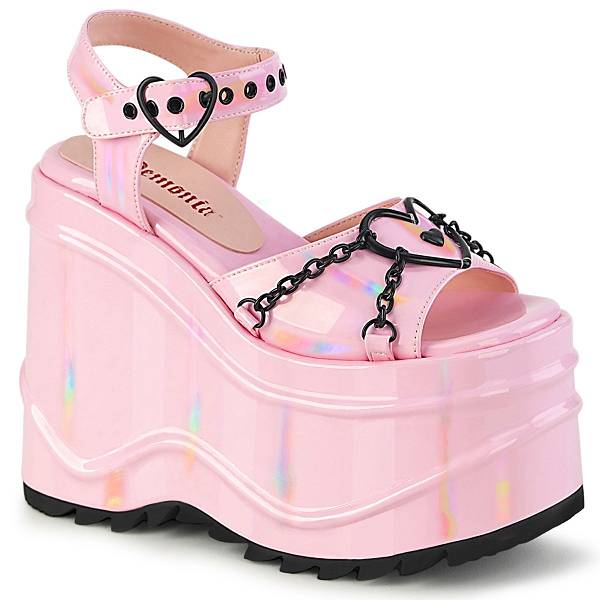 Demonia Women's Wave-09 Platform Sandals - Baby Pink Hologram D5728-06US Clearance